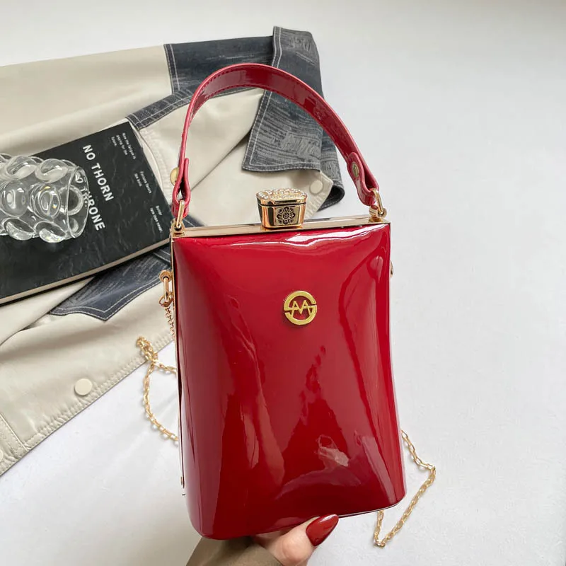 Patent Leather Handbags for Women 2026 New Fashion Elegant Luxury Evening Bag Chain Shiny Surface Party Small Shoulder Bag Woman
