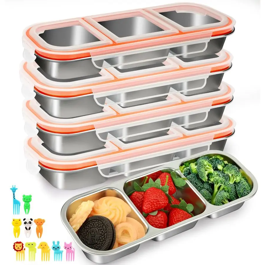 

Pack Bento Box,Stainless Steel Snack Containers With Lids,Leak Proof Metal Lunch Box with 3 Compartments,Reusable Lunch Meal Pre