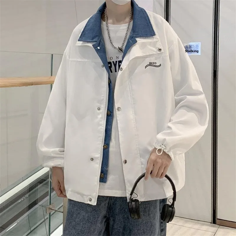 

Casual Patchwork Jacket Men's Autumn Hong Kong Style Loose Couple Streetwear Hip Hop Trendy Workwear Coat Youth Fashion