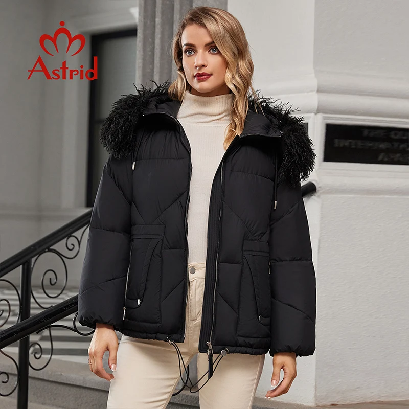 Astrid Winter Women Parka Big Fur Collar Hood Belt Thick Warm Cotton Overcoat Down Jacket Quilted Coat Female Clothing ZR-30169