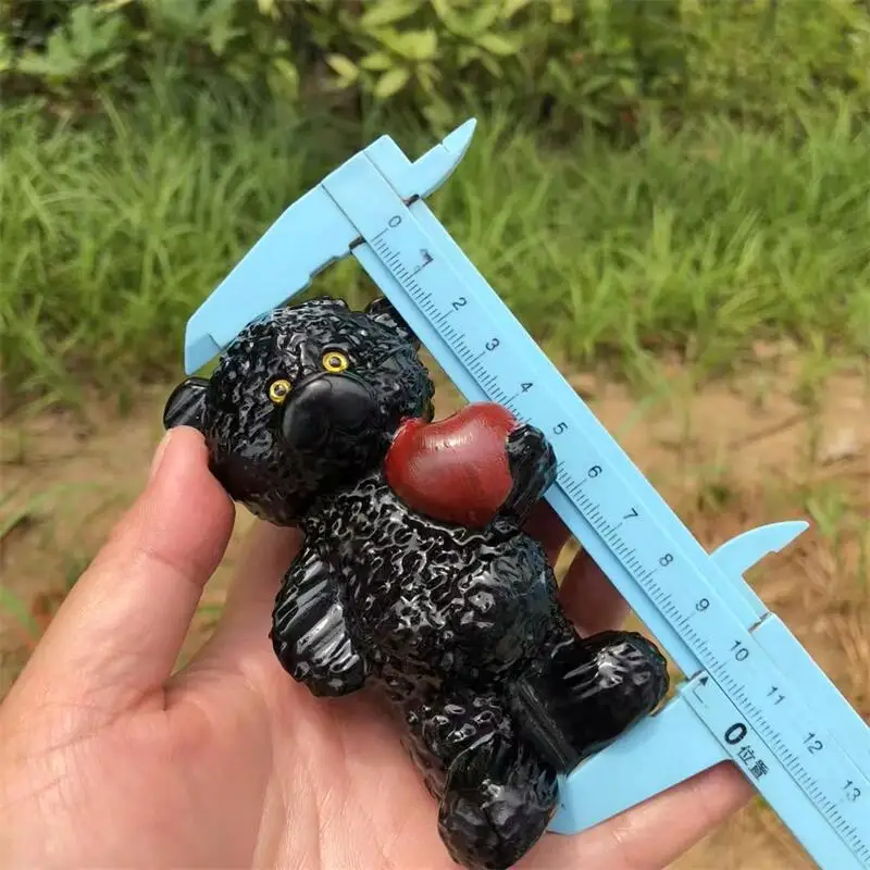 10MM Natural Black Obsidian Cartoon Heart Bear Cartoon Stones Healing Polished Mineral Ornaments Home Decoration