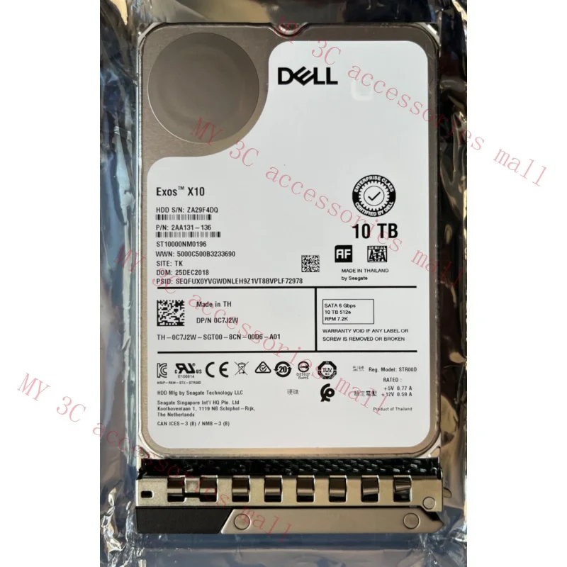 C7J2W FOR DELL 10TB 7.2K 6Gb/s SATA 3.5 HDD 0C7J2W ST10000NM0196 HARD DRIVE SEAGATE