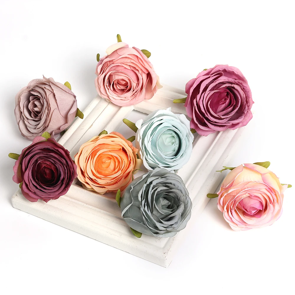 

5Pcs 6.3cm Rose Artificial Flowers Silk Fake Flowers for Home Decor Wedding Decoration DIY Bride Craft Garland Accessories