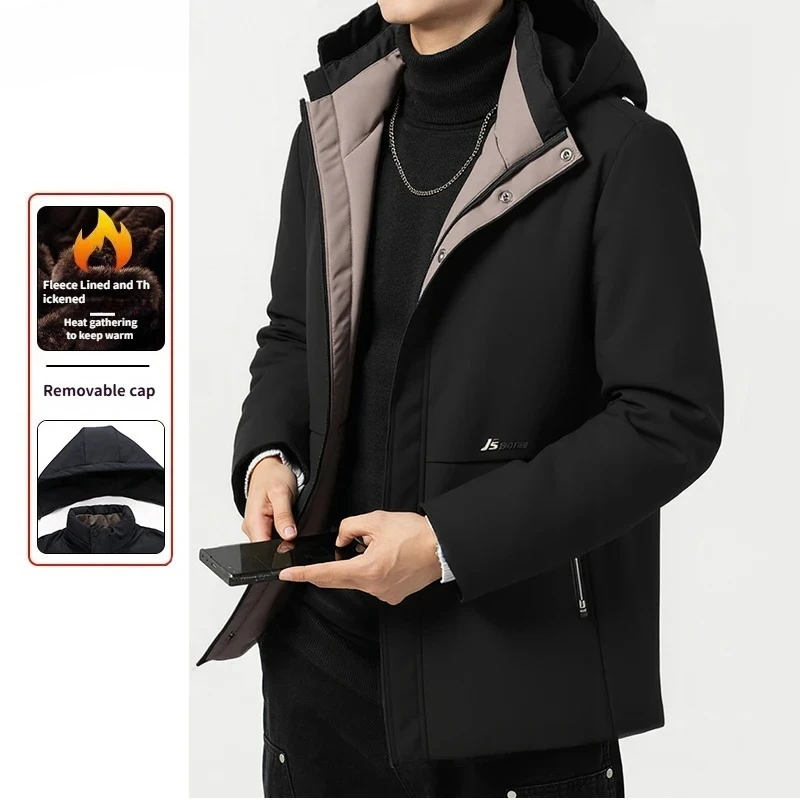 

Removable Hood Parka Men Cotton Padded Men's Winter Jacket Windbreak Thermal Jackets Coat Fleece Lining Ski Snow Jacket Overcoat