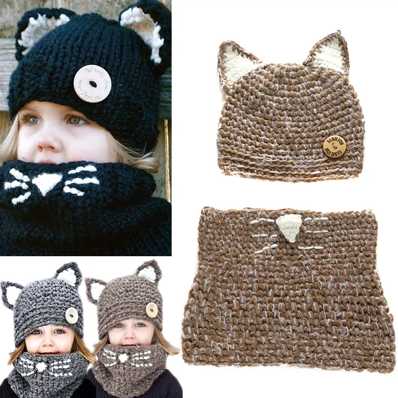 New Fashion Comfortable Baby Boys Girls Knitted Hat with Scarfs Suit Handmade Soft Skin-friendly Photography Set -MX8