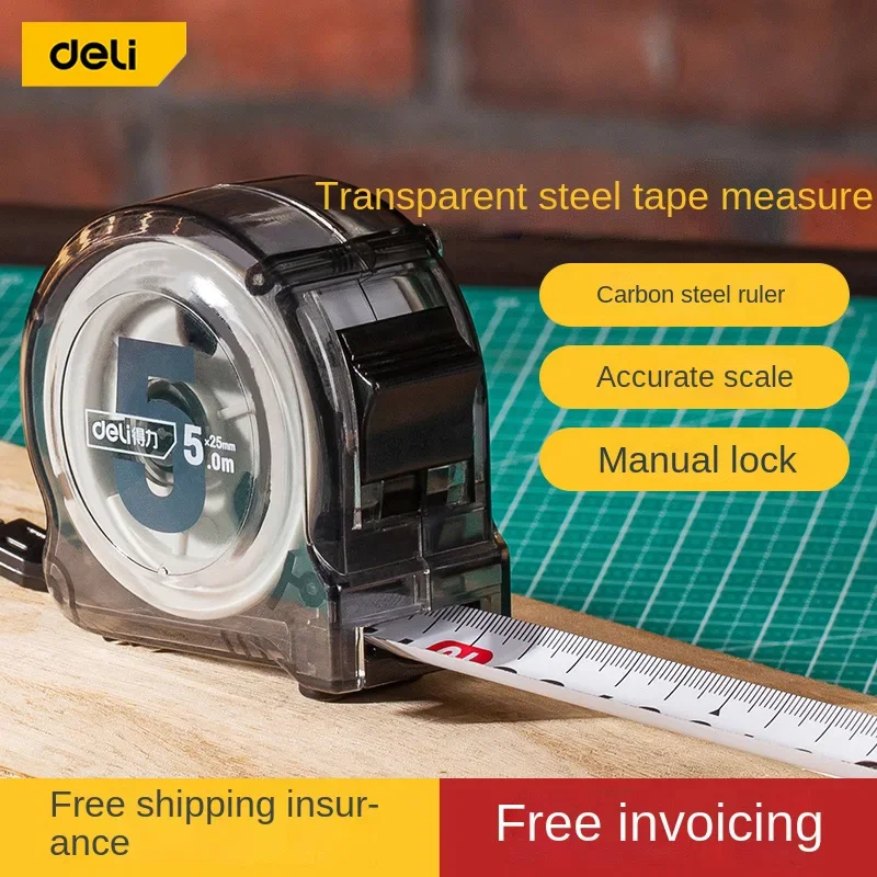 DELI 5M Tape Measure Stainless Steel Anti-corrosion Retractable Ruler Woodworking Ruler Metric Tape Measuring Tools