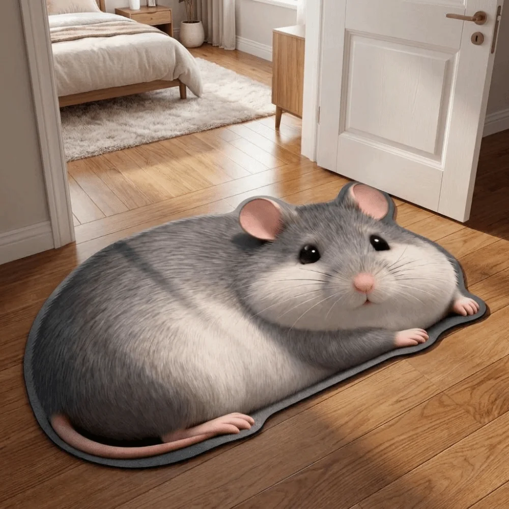 Cute 2D Hamster-Shaped Area Rug Anti-fouling Easy To Clean Home Decor Carpet Non-Slip Cartoon Carpet Living Rooms