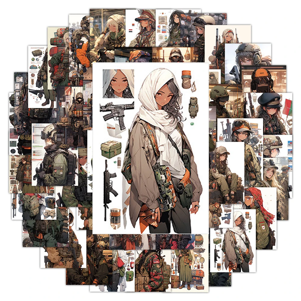 

10/30/60pcs Anime Camouflage Female Soldier Stickers Cool Graffiti Decals DIY Suitcase Notebook Cartoon Camo Army Girls Sticker