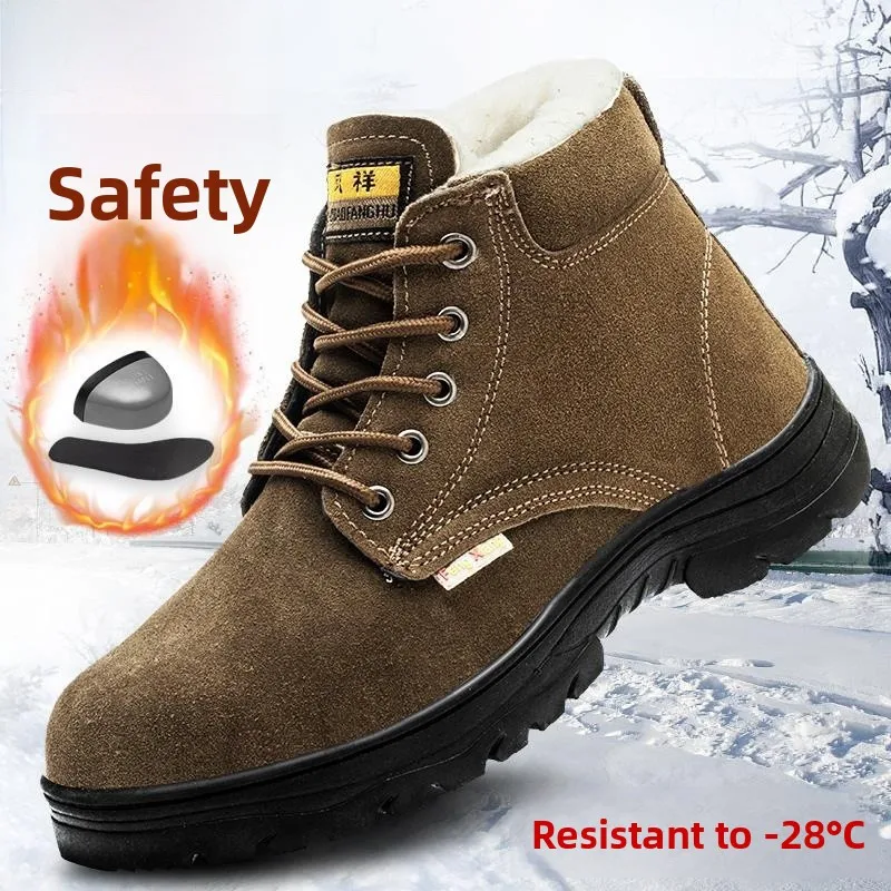 

Thiened Winter Se oes Men's High Top Steel Toe Fce Lined Boots Military Sle Protective Footwear Work oes