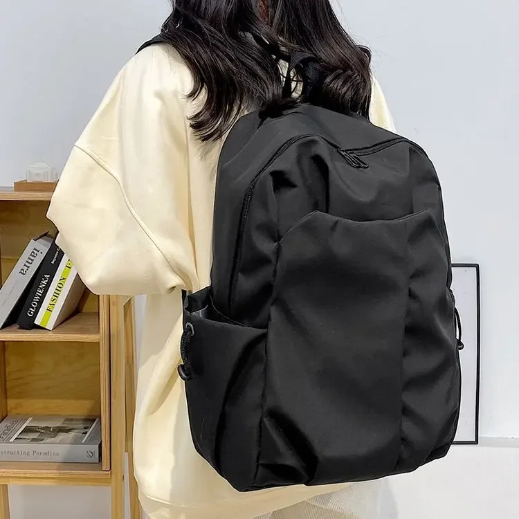 Simple Trendy School Bag Large Capacity Student Korean Style Solid Color Travel Backpack for Men and Women