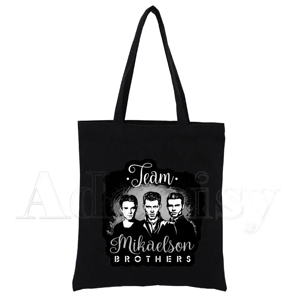 Damon Salvatore The Vampire Diaries Chronicles Vampiricas Canvas Bag Female Large-capacity Eco Environmental Shopper Bag Black