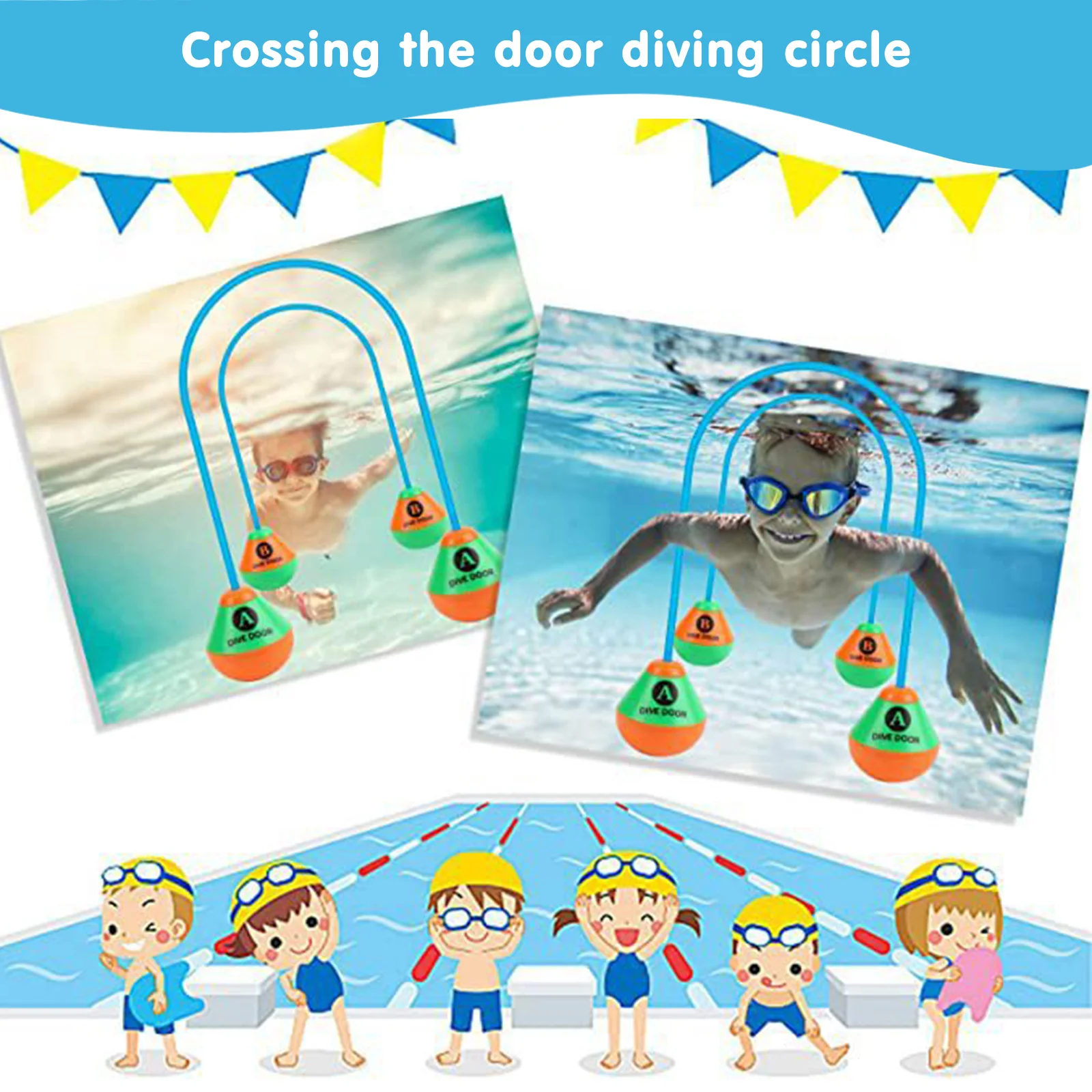 10-2PCS Through Door Diving Ring Funny Swimming Game Aids Dive Door Reusable Diving Training Crossing Rope Door Pool Water Toys