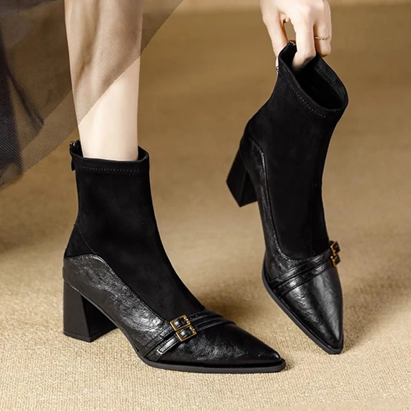 Ankle Boots for Women High Heels Pointed Toe Fashions Shoes Sexy Luxury Winter Boots 2025 Dress Pumps Chunky Botas Para Mujer