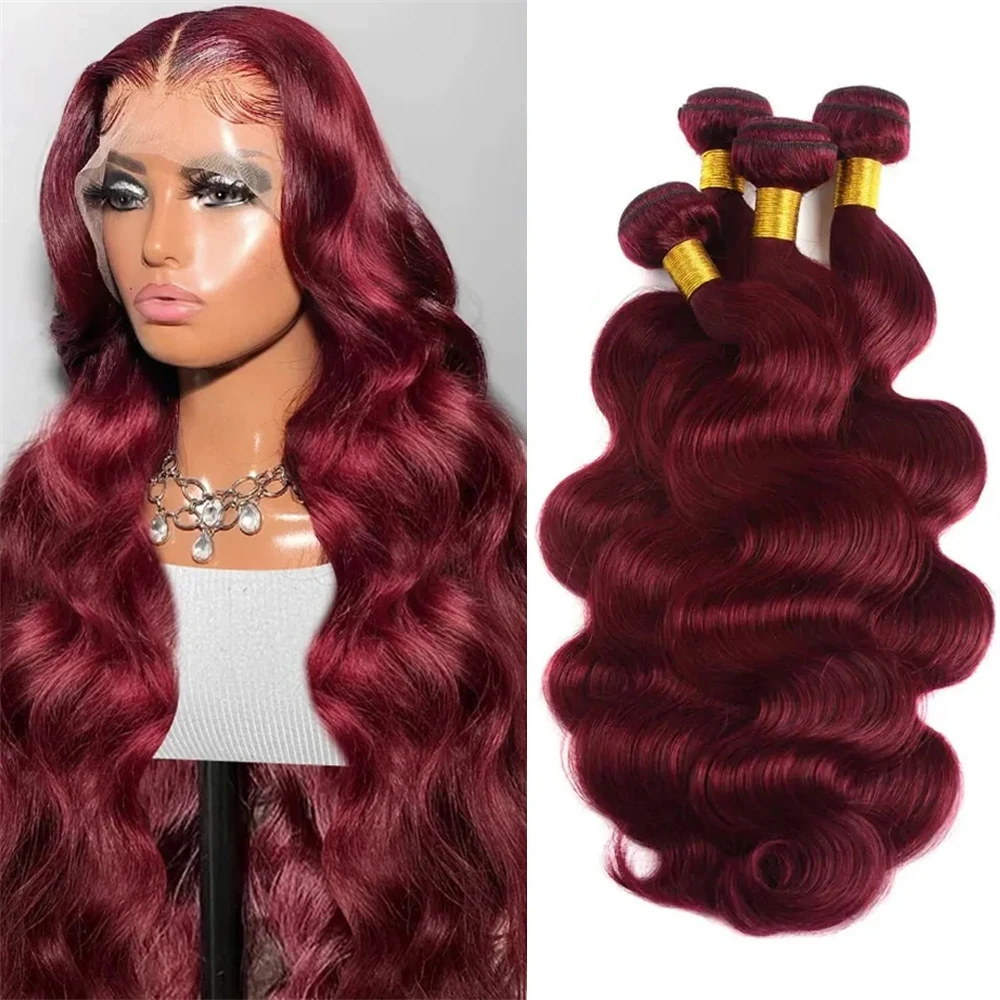 99j onda do corpo feixes de cabelo humano vermelho borgonha solto onda pacote de cabelo humano 12a extensões de cabelo 1/3 pacotes vinho vermelho 99j pacotes