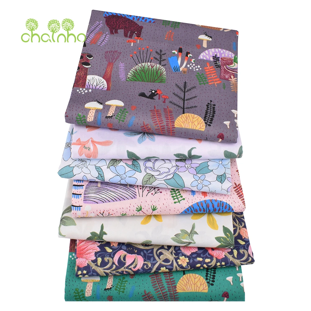 Chainho,Printed Twill Weave Cotton Fabric,DIY Sewing Quilting Material,Patchwork Cloth,Cartoon Series,4 Specification,CC175