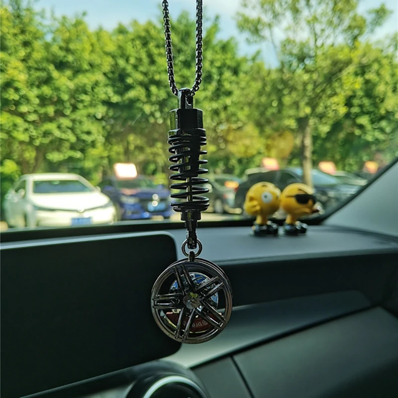 Car Rearview Mirror Hanging Necklace JDM Racing Modification Zinc Alloy Wheel Hub Shock Absorber Pendant Auto Mirror Decoration