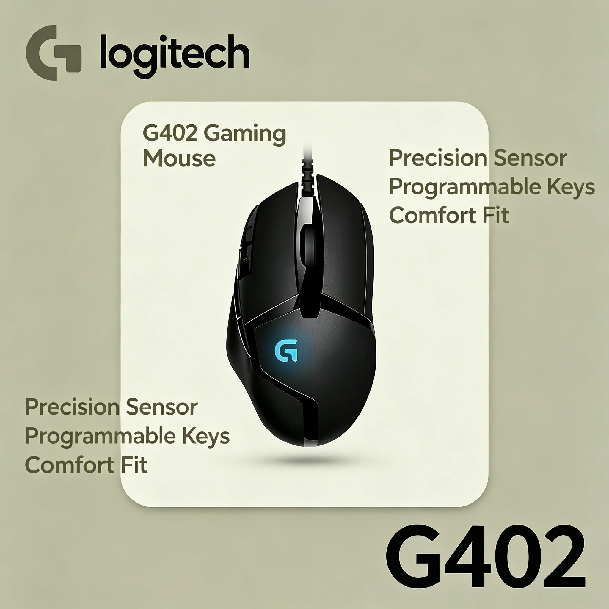 Logitech G402 Hyperion Fury USB Wired Gaming Mouse Ergonomic Gaming Mice 8 Custom Macro Buttons RGB Lighting For Desktop Game