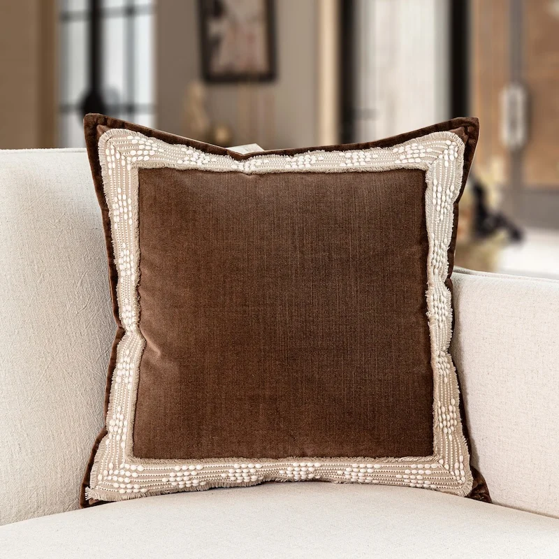Brown Color Pillows French Retro Simple Cushion Case Luxury Quality Square Decorative Pillow Cover For Sofa Chair Home Decorate