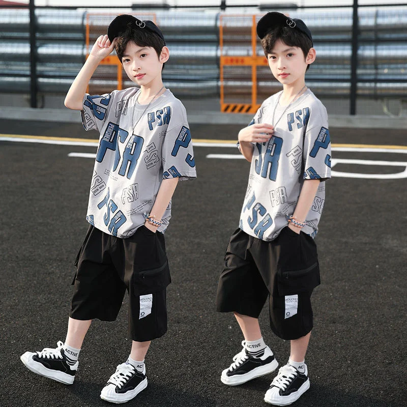 

Sets Summer Boys 2023 Clothing New Fashion O-Neck Letters Print Short Sleeve T-Shirt & Pants 2 Pieces Sport Suit Ropa De Niña