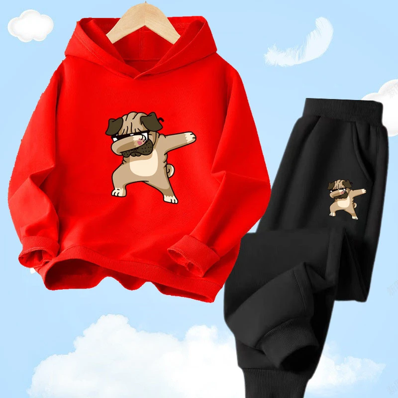 Funny Dabbing French Bulldog Dog Hoodie Set Casual Thin Hoodies + Pants Two-Piece Tracksuit Trendy Sportswear Set