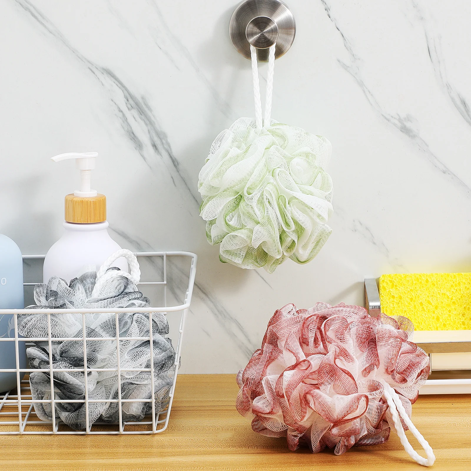 

3 Colorful Bathing Loofahs 50g Sponge Body Scrubber Exfoliator Rich Foam Cleaning Supplies Bathroom Accessories