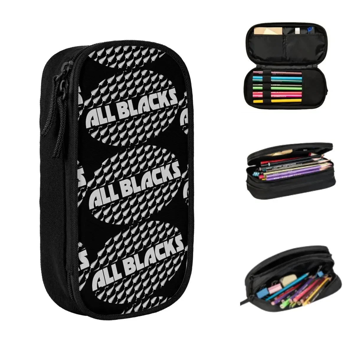 

All Blacks Rugby Fern Design For Rugby Fans Pencil Cases Big Capacity Pen Bags Pen Box Pencil Pouch For Boys Girls Stationery