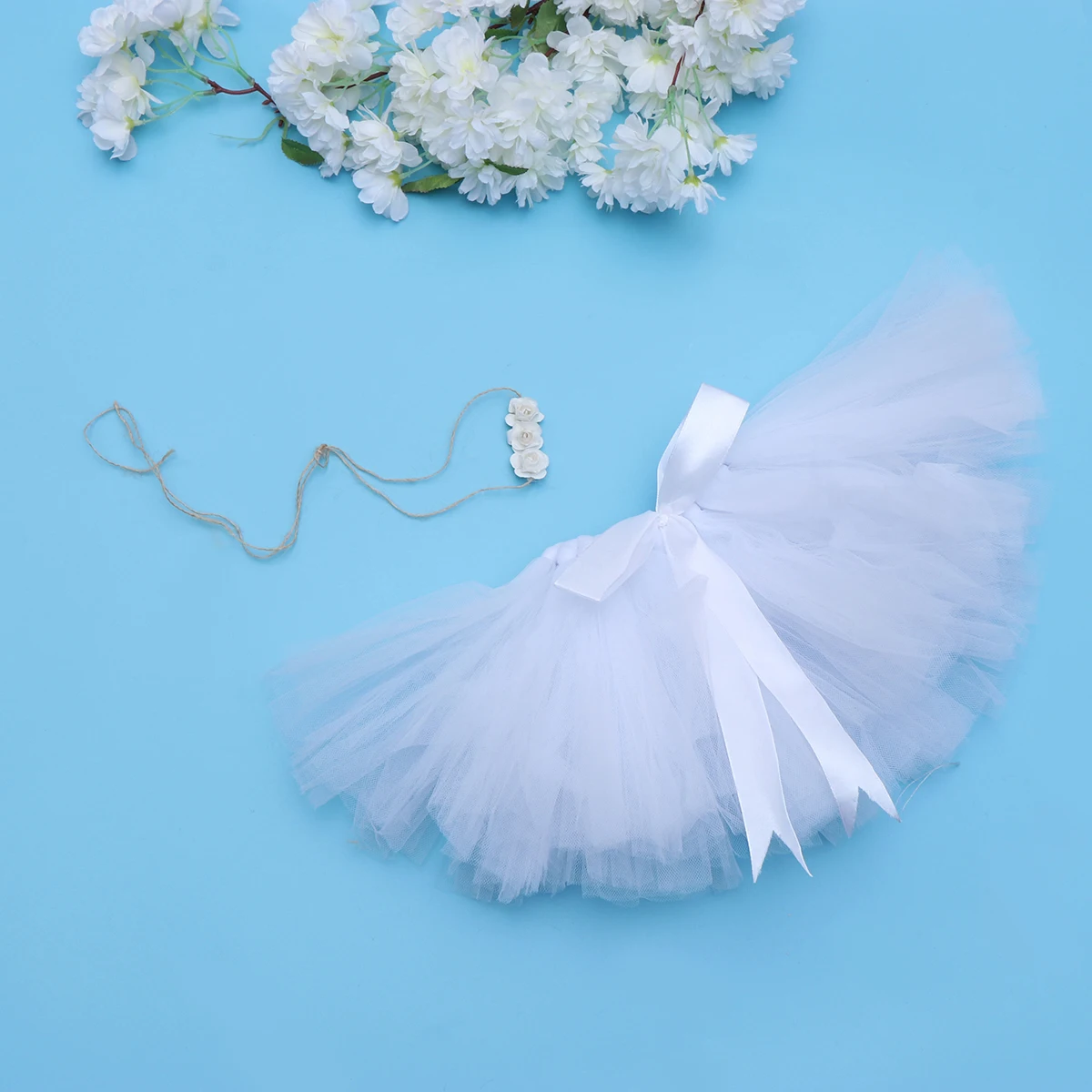 

Infant Tutu White Outfit Newborn Gauze Skirt Photo Prop Lightweight Breathable Fabric Girl Bow Knot Tulle Skirt 0 12 Months