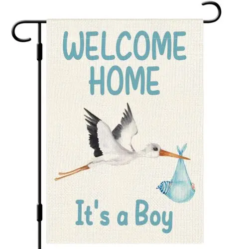 DLZDN Welcome Home Baby Boy Garden Flag Baby Shower Garden Flag 12×18 Inch Do...