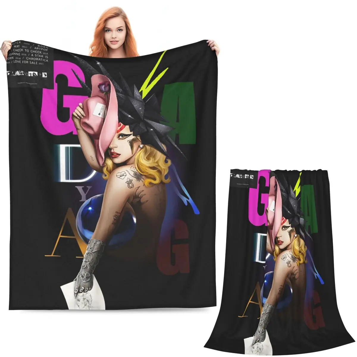 Drawing Lady Gaga Graphic 1 Blanket Soft Warm Flannel Throw Blanket Cover for Bed Living room Picnic Travel Home Sofa