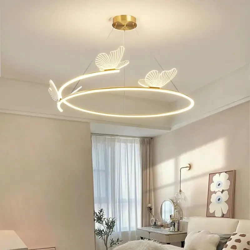 Modern Butterfly light Ceiling Chandelier Nordic LED Round Hanging Lamp Living Room Restaurant Decor