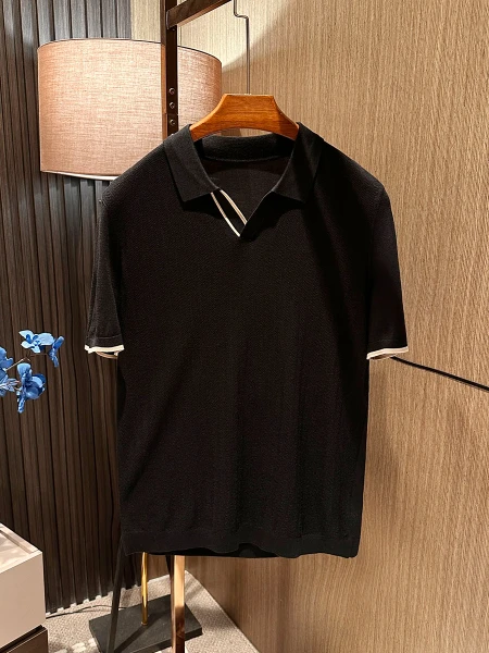 

Italian Aesthetic Breathable Comfortable Men's Knitted ort Sve T-irt Summer New Sle Faion Urban Casual Pure Color