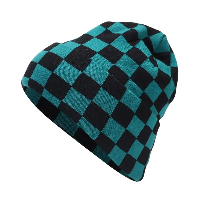 

Winter Cotton Plaid Print Warm Thicken Knitted Hat Warm Skullies Cap Beanie Hat For Men and Women 13