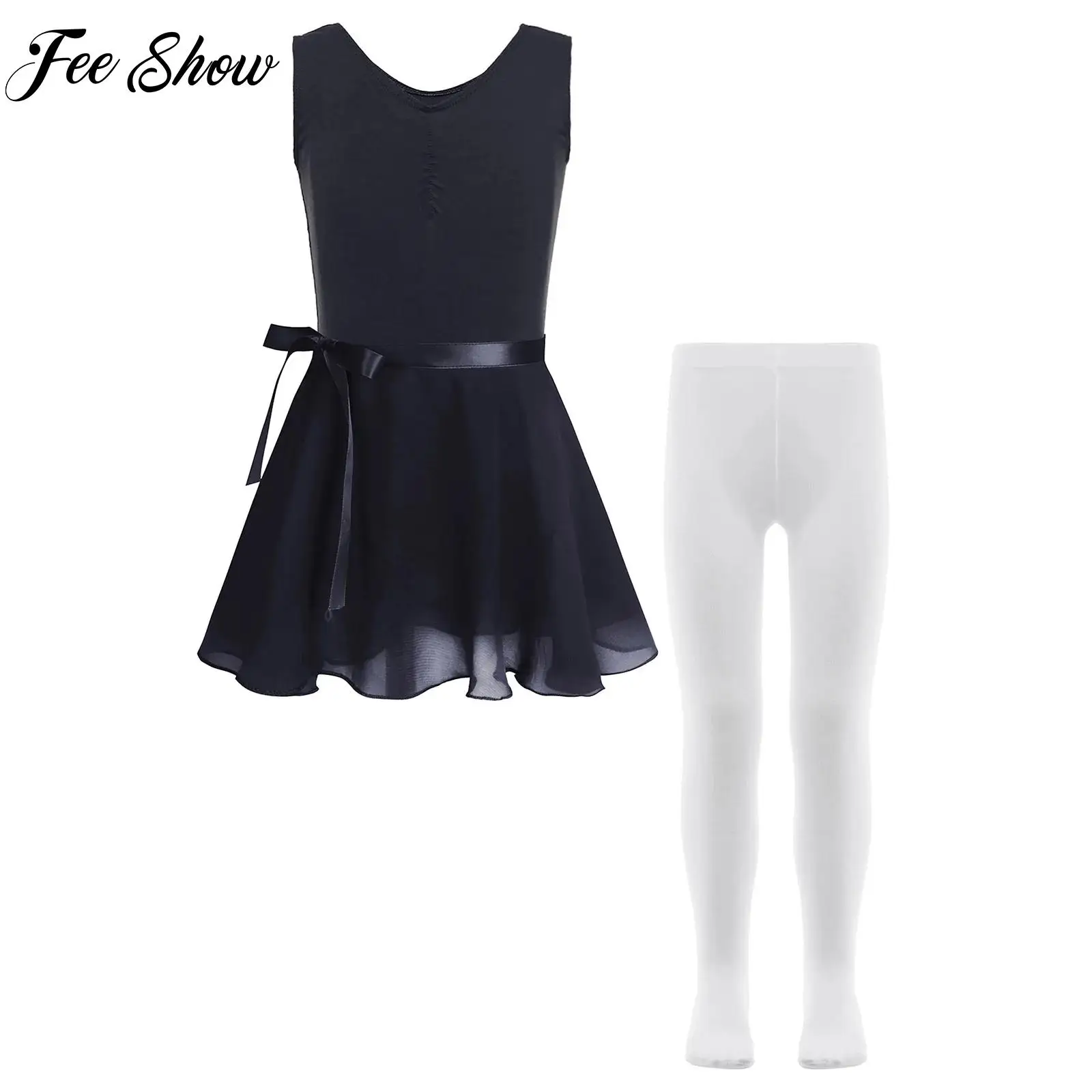 

3Pcs Kids Girls Ballet Dance Costume Outfits Sleeveless Gymnastics Leotard+Chiffon Skirt+Pantyhose Sets for Stage Performance