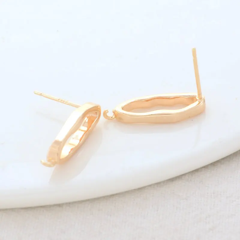 6.5*19MM 14K Gold Color Plated Brass Ovlal Shaped Stud Earrings Pins High Quality Diy Jewelry Findings Accessories