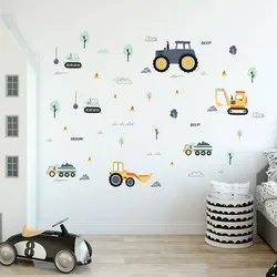 Cartoon Engineering Car Wall Sticker for Kids Room Children's Room Decor Wall Decals Baby Boy Kindergarten Background Wallpaper