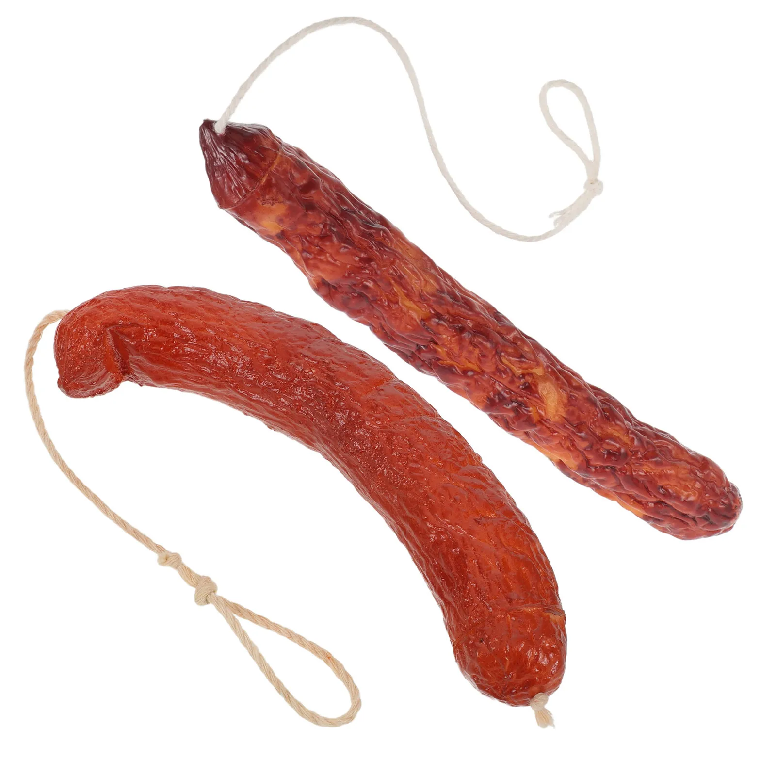 2 sztuki sztucznych kiełbas jako rekwizytów do ekspozycji, realistyczne imitacje mięsa, rekwizyty do fotografii żywności, dekoracja do restauracji i kuchni.