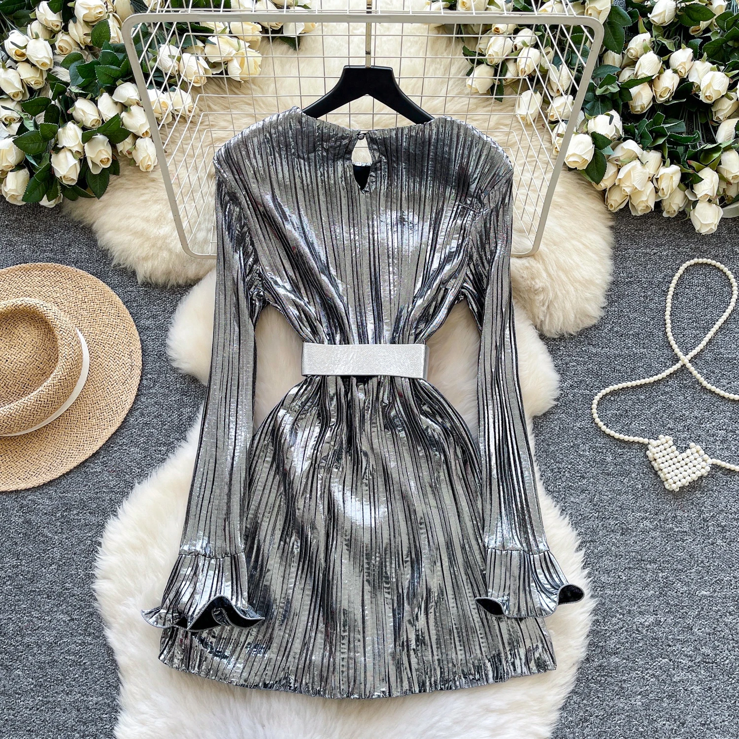Chic vintage Sexy O-Neck long sleeve Fairy pencil dress Women Boho Sundress ceremony dresses