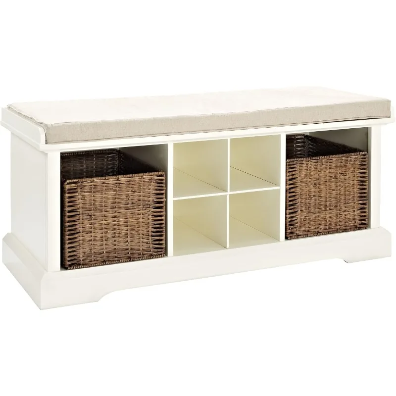 Entryway Storage Bench with Bins and A Shoe Rack Organizer  White Veneer Construction