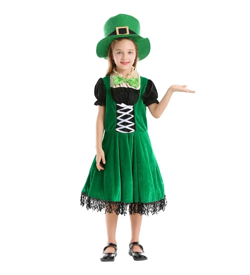 Irish Folk Dance Dress St Patrick Day Elf Leprechaun Costume Kid Girls Green Carnival Festival Fairy Pixie Outfit - view 4