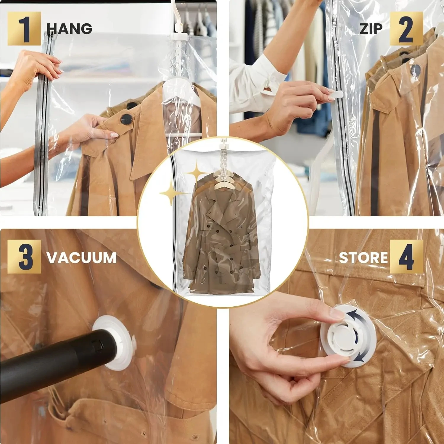 Hanging Organizers, Vacuum Storage Sealing Bags, Compression pack for Clothing, Suits and Jackets, Closet Organizers/Storage