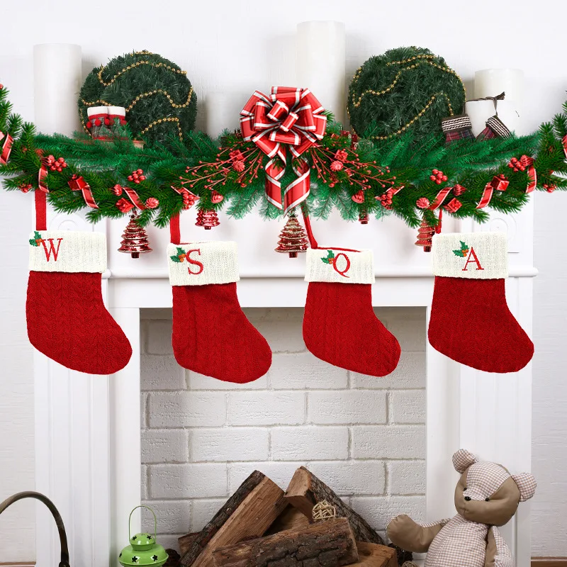 Christmas Decoration For Home Christmas Large Boots Snowflake Letter Stocking Candy Bag Santa Claus Christmas Socks Knitting