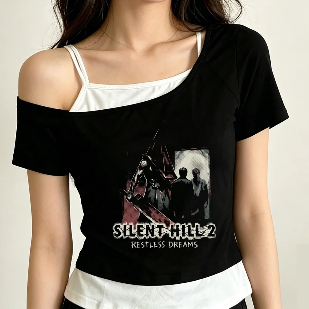 Silent Hill crop top ladies cute funny streetwear harajuku cheap top tees summer manga streetwear cutecore funny
