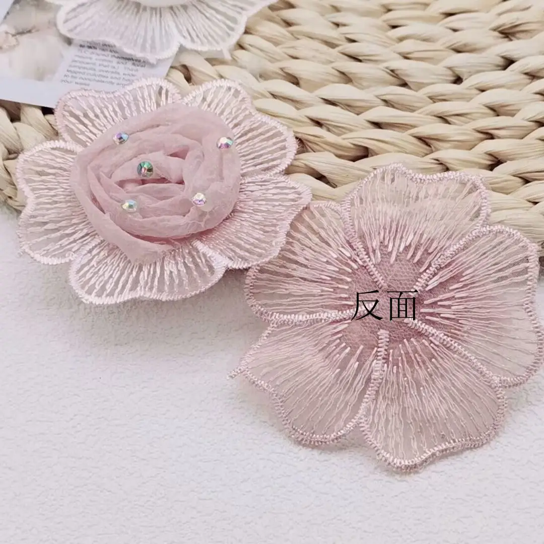 Velo de burbuja con flores grandes tridimensionales, 10 piezas, 7CM, encaje, vestidos para niños y mujeres, tocado de boda, clot