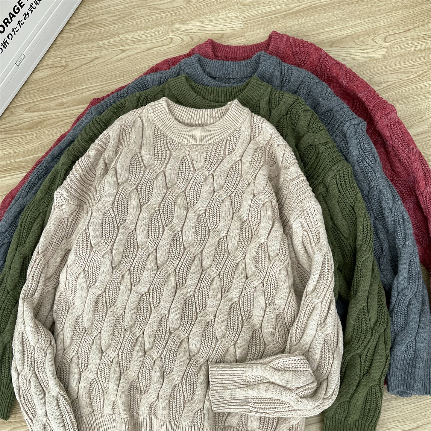 

Мужской утепленный вязаный свитер с круглым вырезом, фактурный, плотный, осенне-зимний, повседневный, для пар.