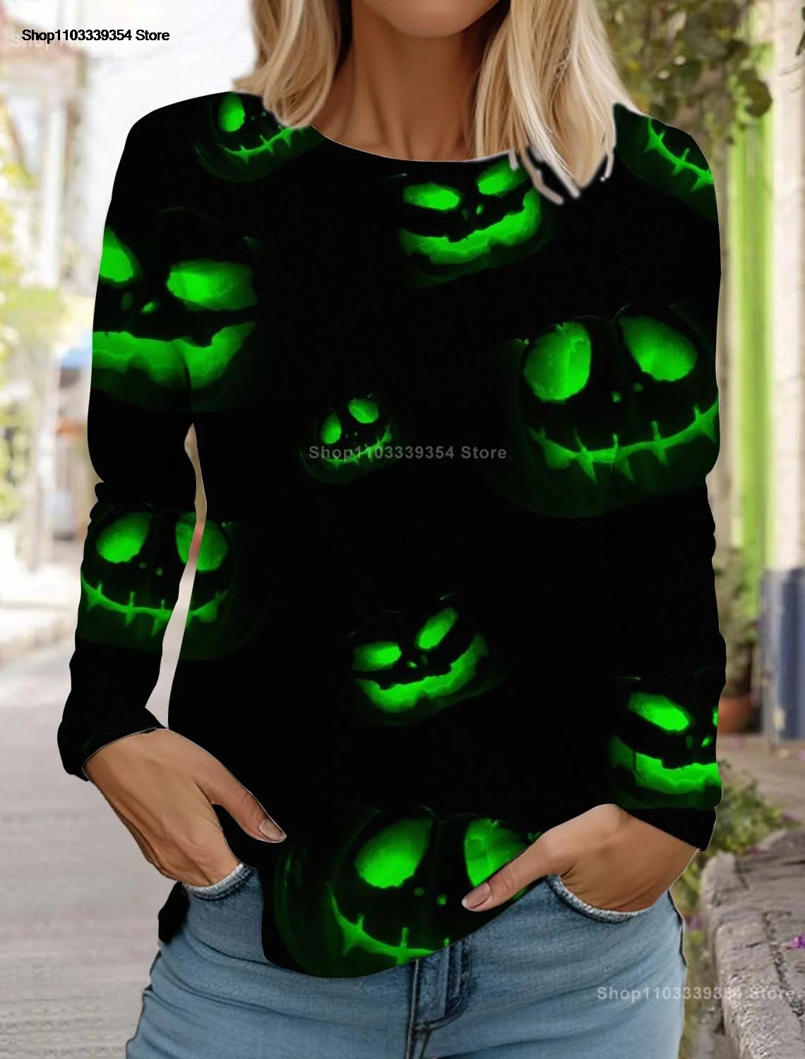 

Женская футболка с длинными рукавами на Хэллоуин, футболка с длинными рукавами и 3D принтом тыквы, новые осенние повседневные топы для женской одежды