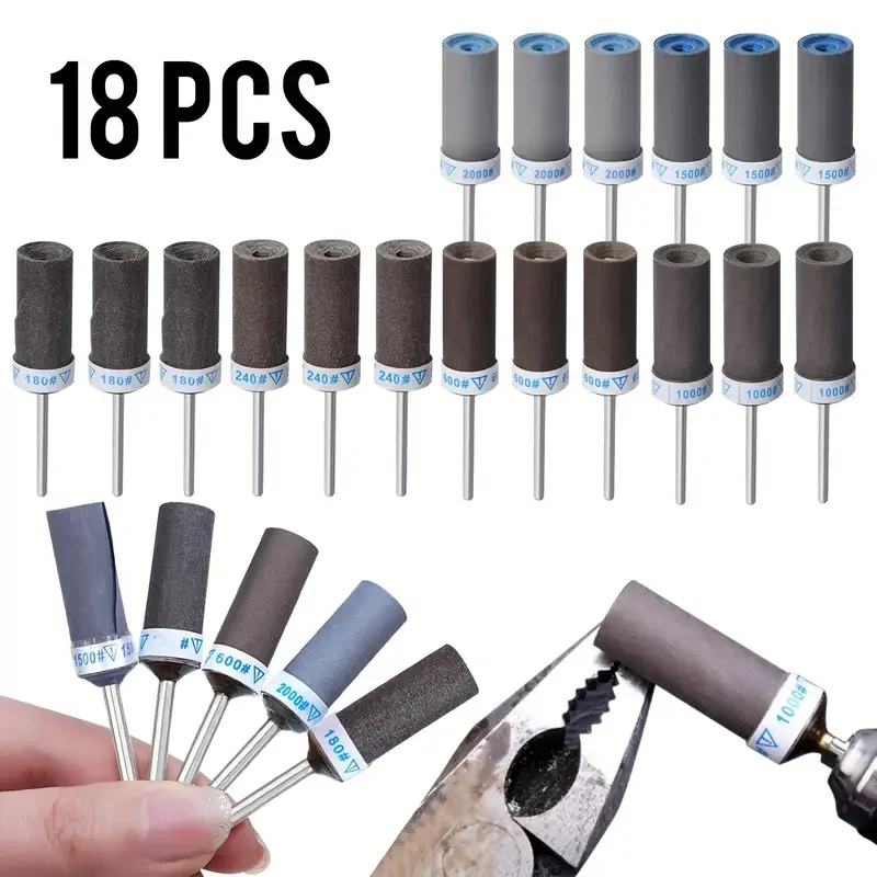 

18-Piece Sanding Drum Set with 1/8 "Handle, Multi-Grit (180/240/600/1000/1500/2000) - Ideal for metal rust removal and stone gri