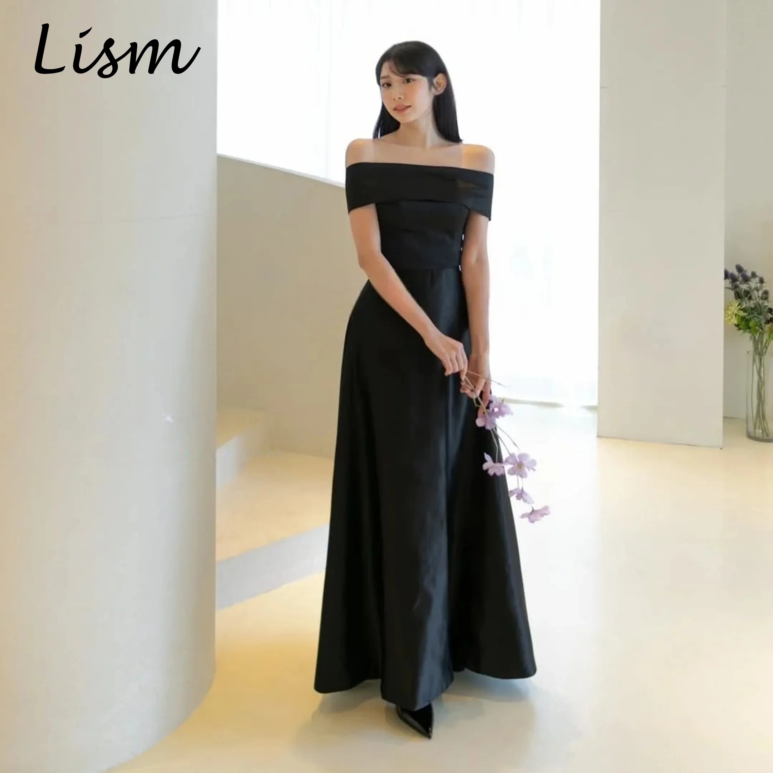 

Lism Fashion Customized 6 Styles Black Bridal Party Dresses Korean Evening Dress New Elegant Japanese Women Wedding Party Gown