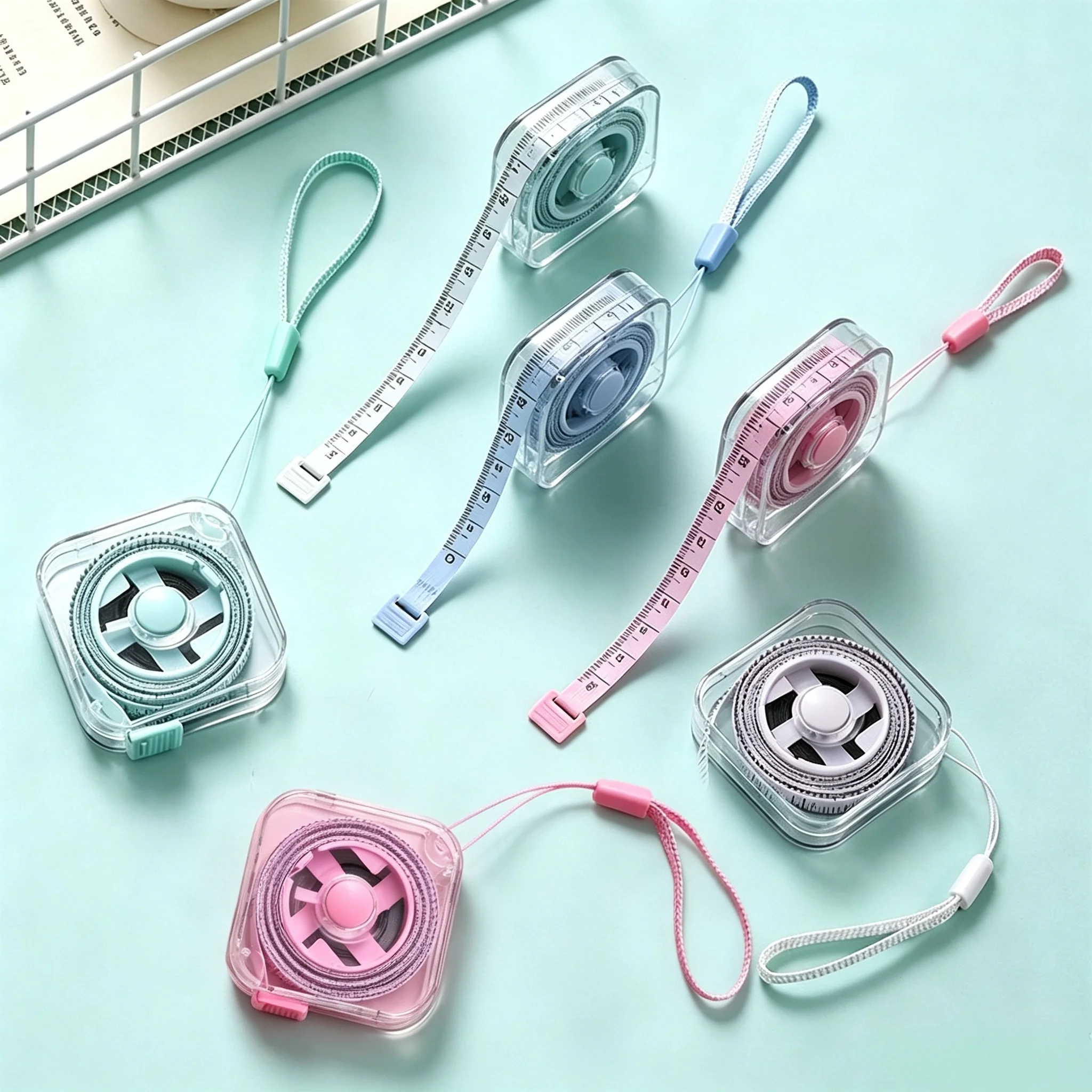 Portable 2M Length Soft Tape Keychain Measure Mini Size Transparent Retractable Ruler Keyrings Colorful Measuring Tape Gifts