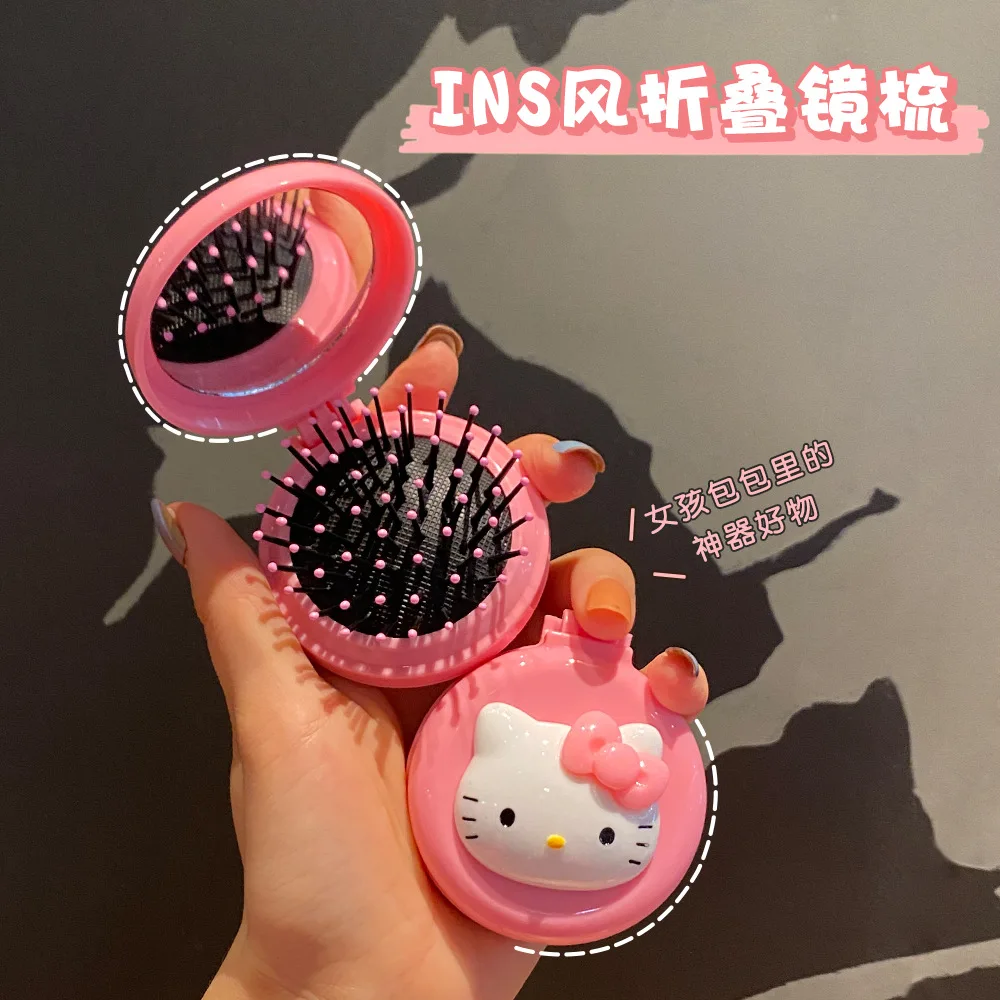 Hello Kitty Foldable Make-up Mirror Accessories Sanurgente Anime My Melody Kuromi Airbag Portable Comb Carrying Gift