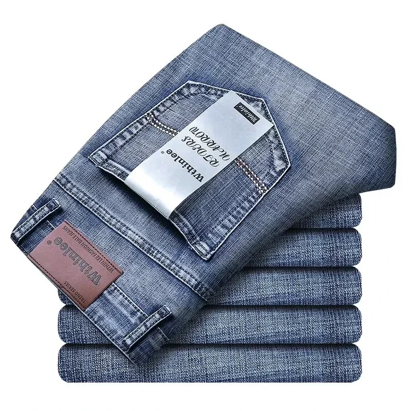 

WTHINLEE New 28-40 Men's Spring Autumn Classics Pants, Straight Business Blue Black Jeans, Elastic Slim Fit Casual Work Pants